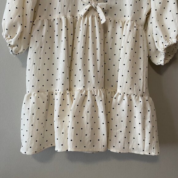 Handmade Children's Black Off White Polka Dot 100% Cotton Front Bows Dress - Picture 6 of 14